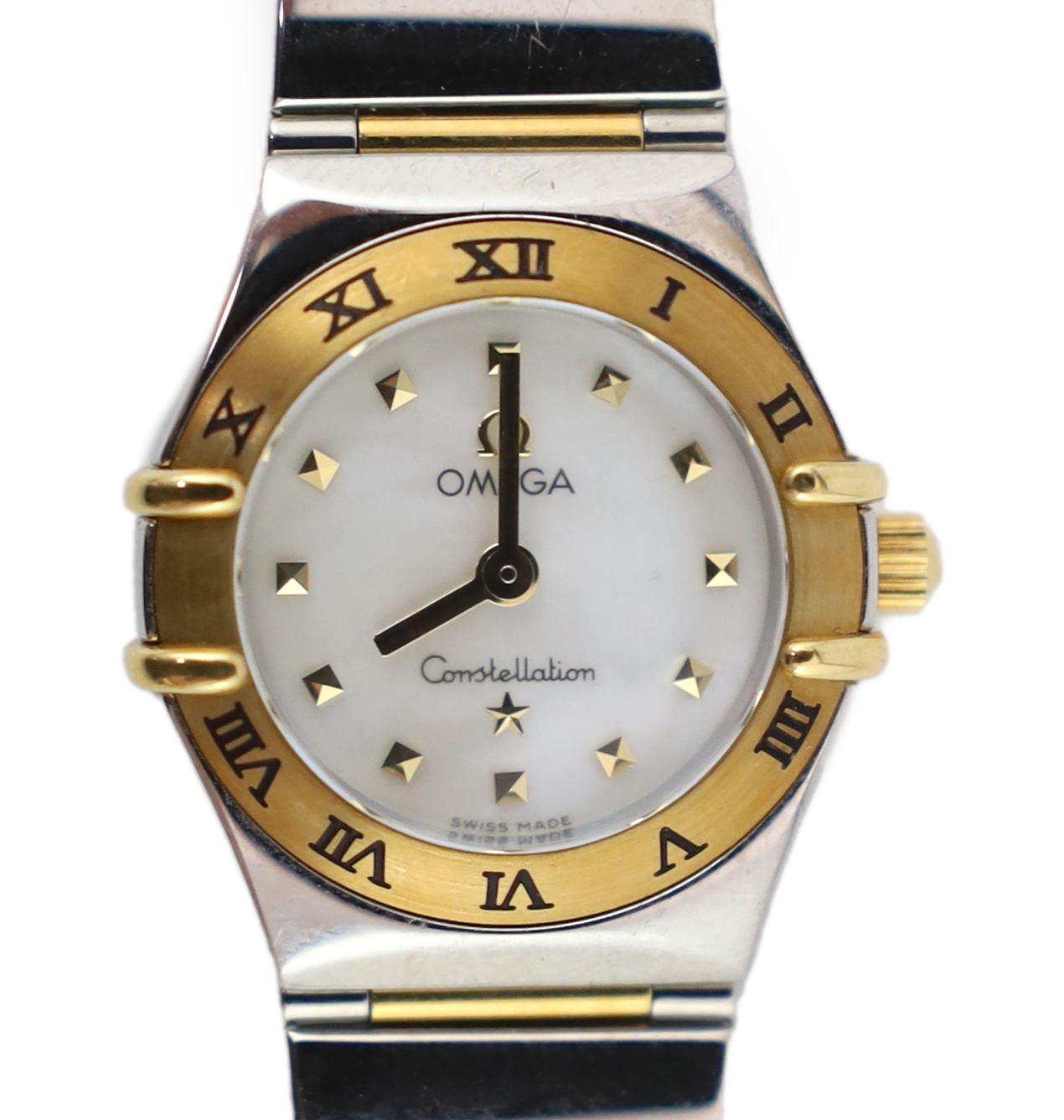 A lady's modern stainless steel and gold plated Omega Constellation quartz wrist watch